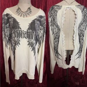 Women's White and Gray Sweater with Wing Design